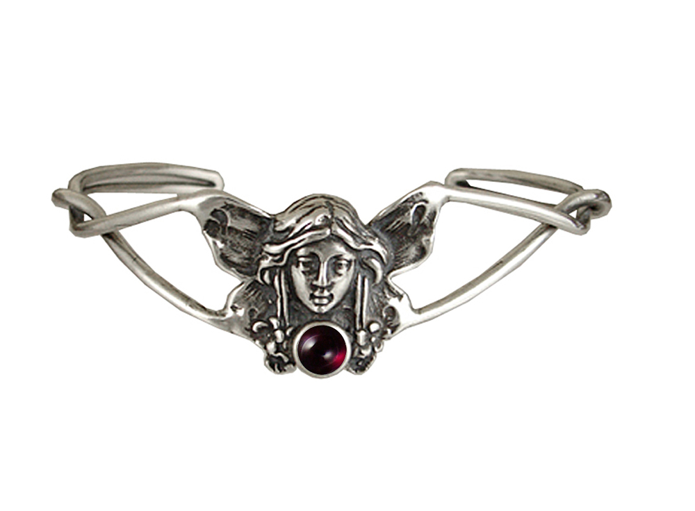 Sterling Silver Victorian Fairy Cuff Bracelet With Garnet